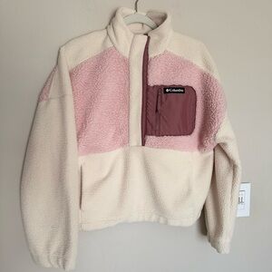 Columbia Cream and Pink Pullover Fleece Sherpa Jacket size medium